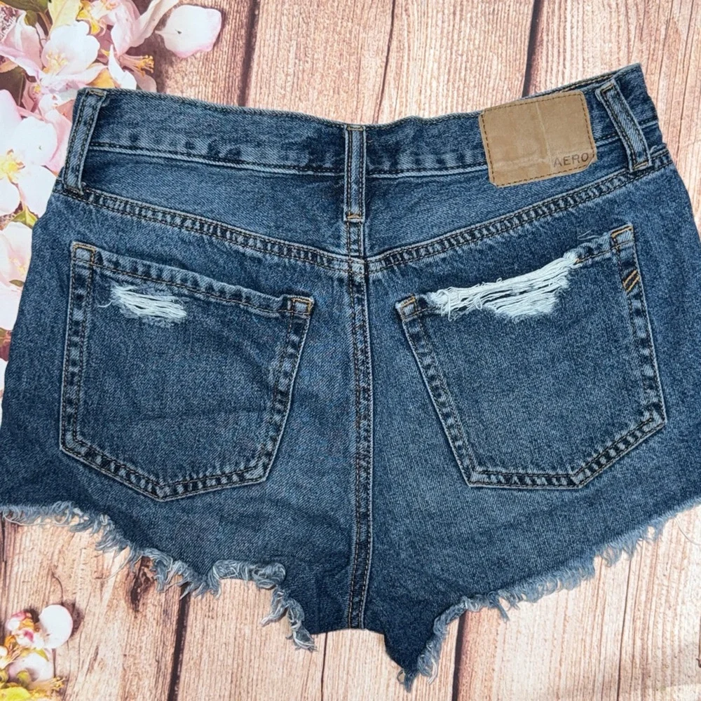 Aeropostale High Rise Denim Shorts Distressed Ripped Frayed Hem - Picture 2 of 3